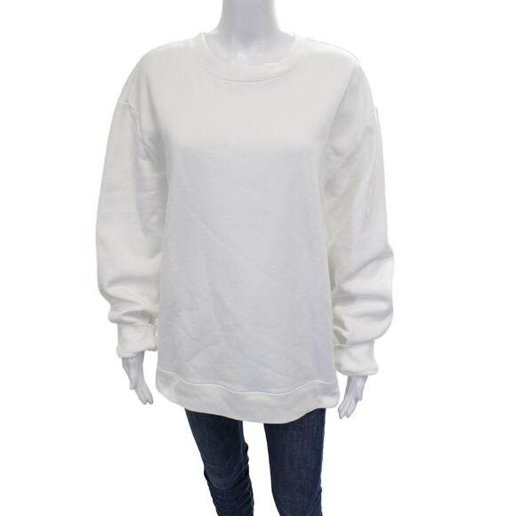Vince Sweaters - Vince Womens Pullover Sweatshirt Cotton Crew Neck Long Sleeve White Size L